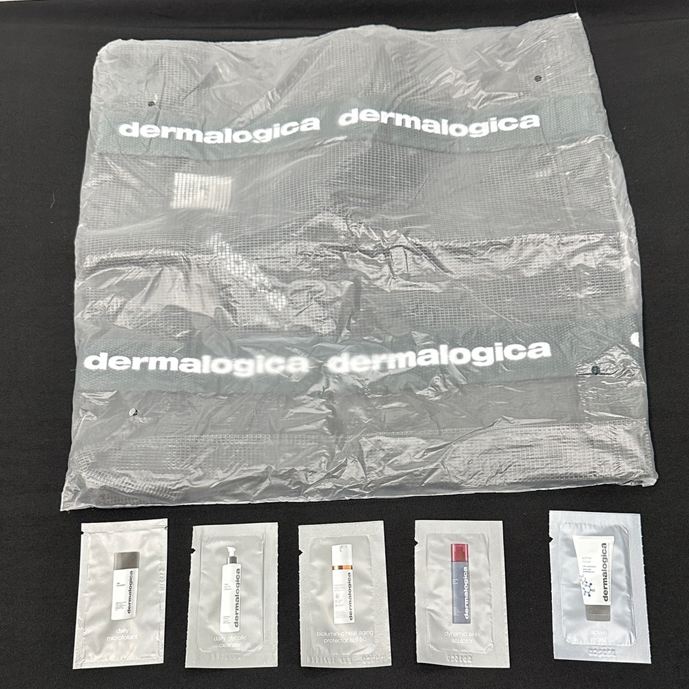 Dermalogica Skincare Sachet Collection with gray mesh tote